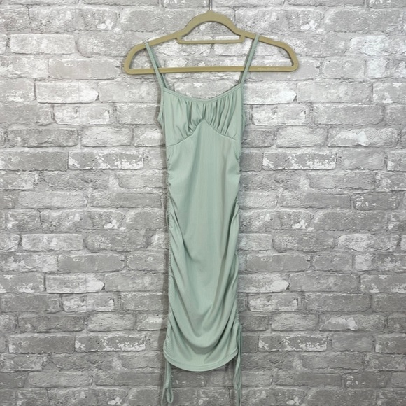 Zaful Ribbed Ruched Tie Dress - Picture 1 of 8
